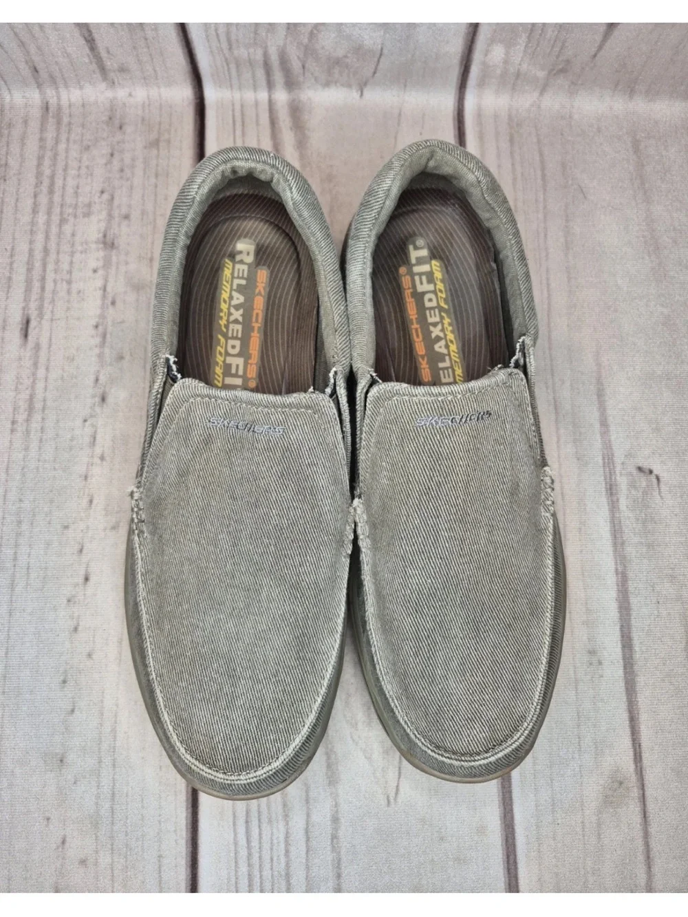 Skechers Men's Size 12 Relaxed Fit Expected Avillo Slip-On Shoes Khaki Canvas